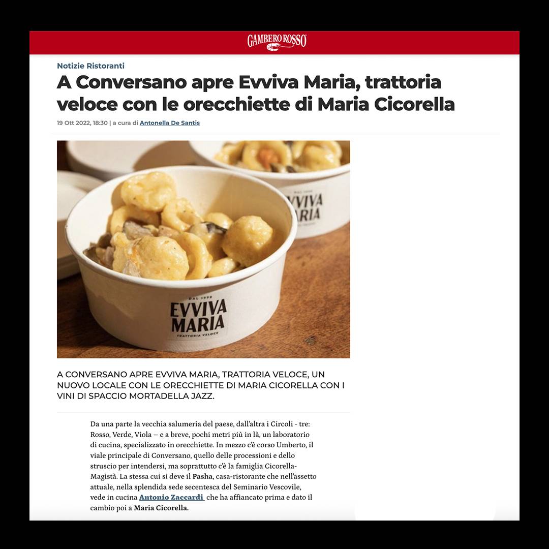 Evviva Maria su Gambero Rosso