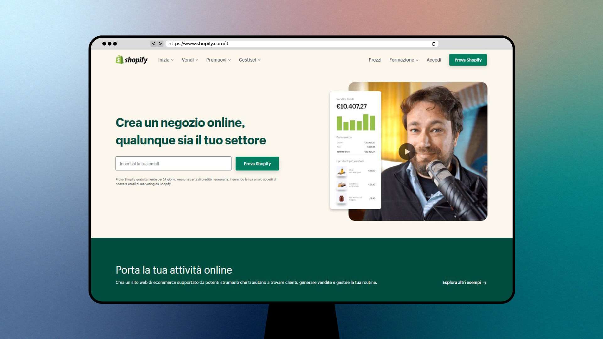 Homepage Shopify per creare siti e-commerce